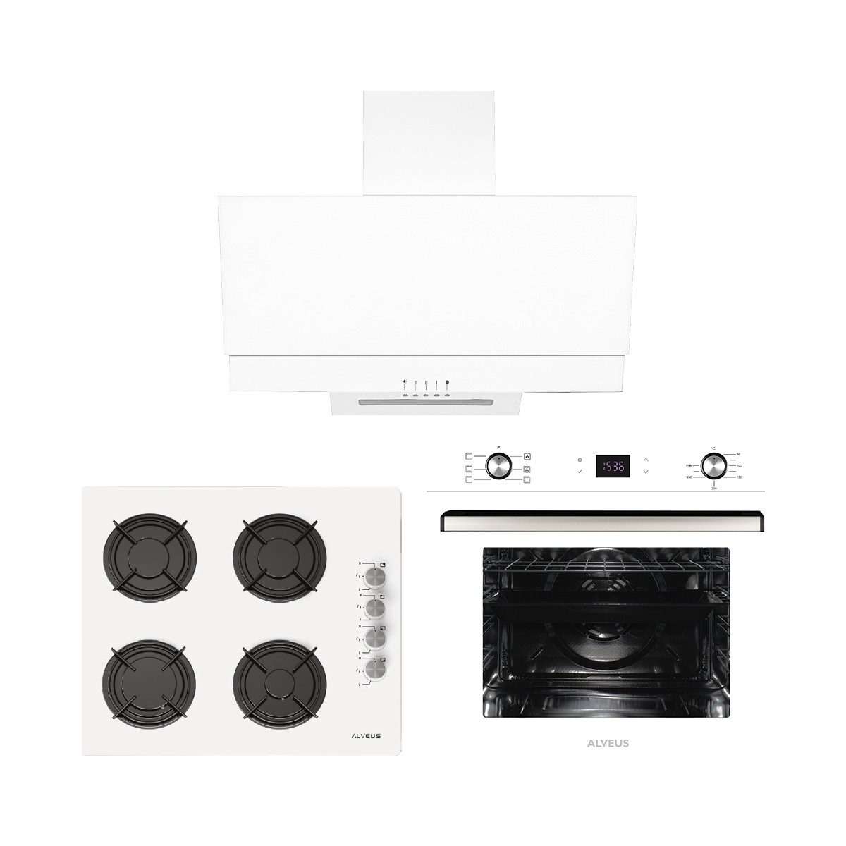 Alveus Baker Beyaz 3'lü Ankastre Set 4 Gözü Gazlı Ocak A Sınıfı Enerji ve Modern Tasarım HBCV000006H61F