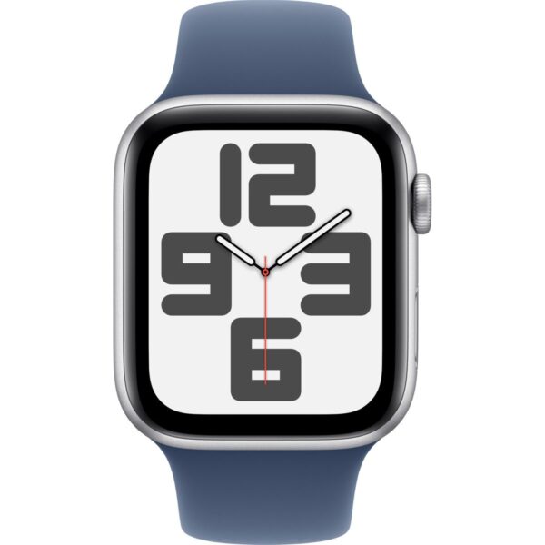 Apple Watch SE GPS, 44 mm Gümüş Alüminyum Kasa ve Kot Rengi Spor Kordon – S/M