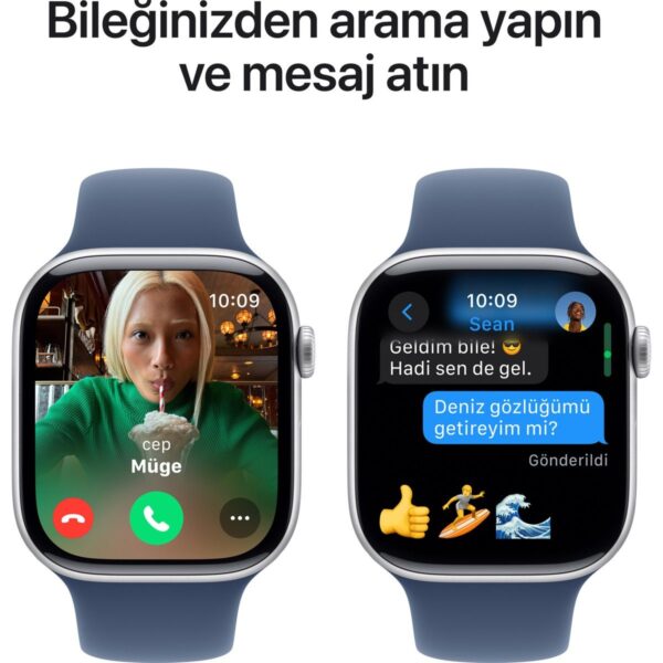 Apple Watch Series 10 GPS, 46 mm Gümüş Rengi Alüminyum Kasa ve Kot Rengi Spor Kordon – M/L
