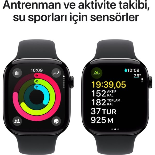 Apple Watch Series 10 GPS + Cellular 42 mm Ekran Boyutu ile Simsiyah Alüminyum Kasa Sağlık Takibi Özellikleri M/L