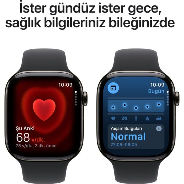 Apple Watch Series 10 GPS + Cellular, 46 mm Arduvaz Titanyum Kasa ve Siyah Spor Kordon – S/M