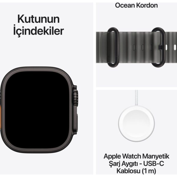 Apple Watch Ultra 4 Gps + Cellular, 49 mm Siyah Titanyum Kasa ve Buzlu Siyah Ocean Kordon
