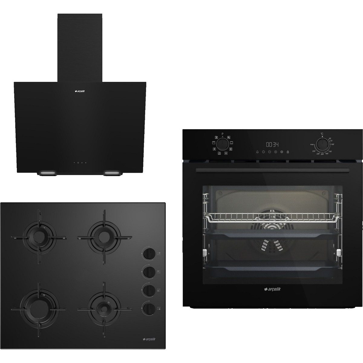 Arçelik New Black Star 3 Lü Ankastre Set 686 ( Afc 341 S - Ocd T 601-1 Es - Ade 604-1 S ) - Buhar Destekli - 3D Pişirme HBCV0000IQ9EIX