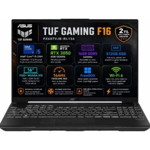 Asus TUF Gaming F16 FX607VJB-RL136-GAMING Intel Core 5 210H 16GB 512GB SSD RTX 3050 6GB 16" FHD+ (1920 x 1200) WUXGA 144Hz IPS Panel Freedos Taşınabilir Bilgisayar HBCV0000CWEX8Z