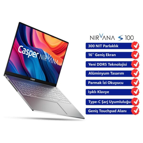 Casper Nirvana S100 300NIT i7-13620H 16GB DDR5 1TB SSD 16″ W11H Laptop S100.1362-BF00A-G-F