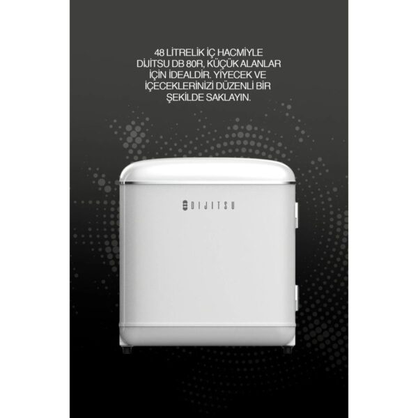 Dijitsu Retro Beyaz Çift Kapılı Mini Buzdolabı 47 lt Kapasite F Enerji Sınıfı Özellikleriyle