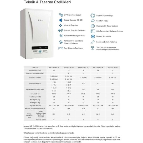 E.C.A. Arceus 24 Kw Elektrikli Kombi Hermetik Baca Tipi Isıtma Tekniği