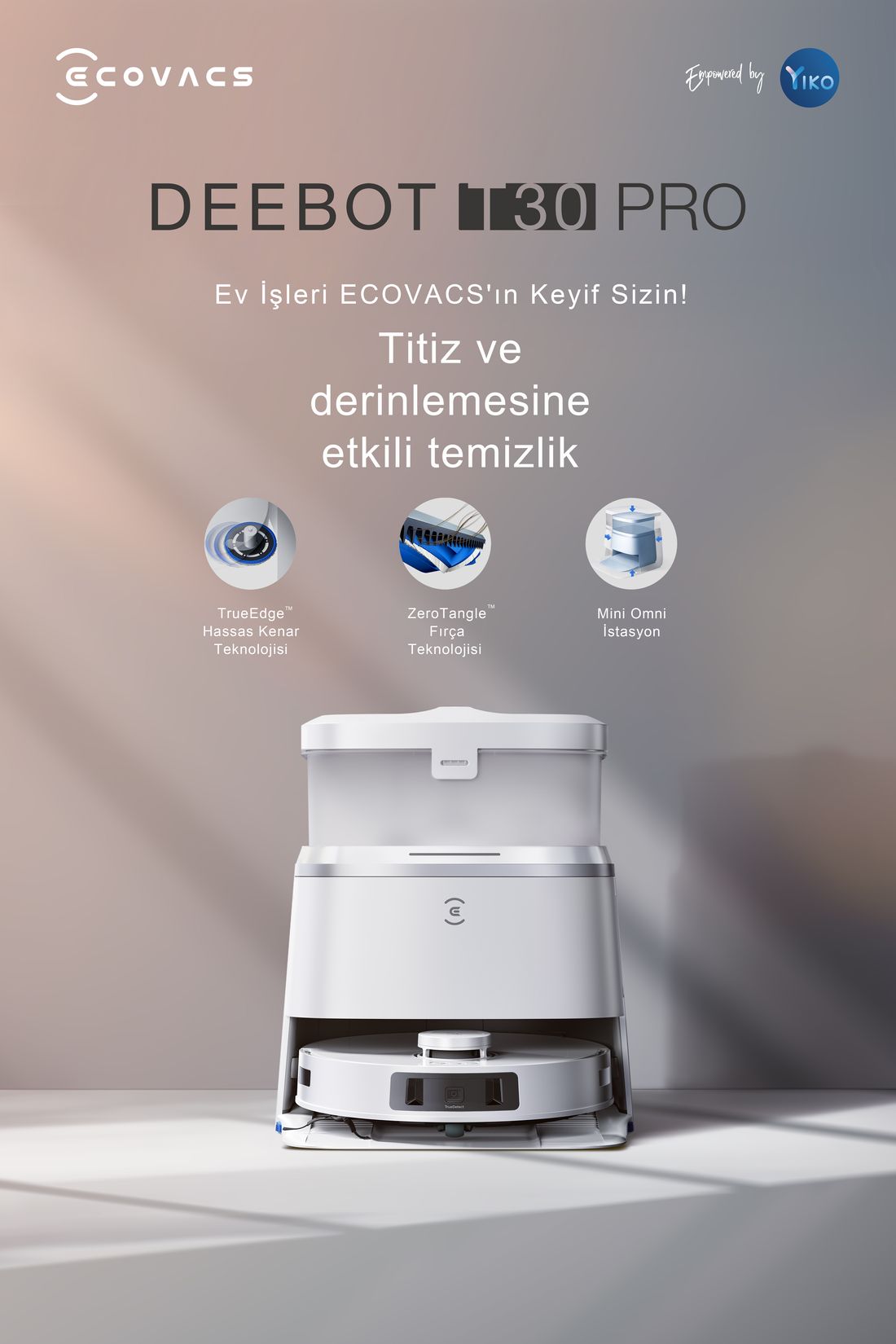 Ecovacs Deebot Akıllı Robot Süpürge ve Paspas 20.000Pa Emiş Gücü