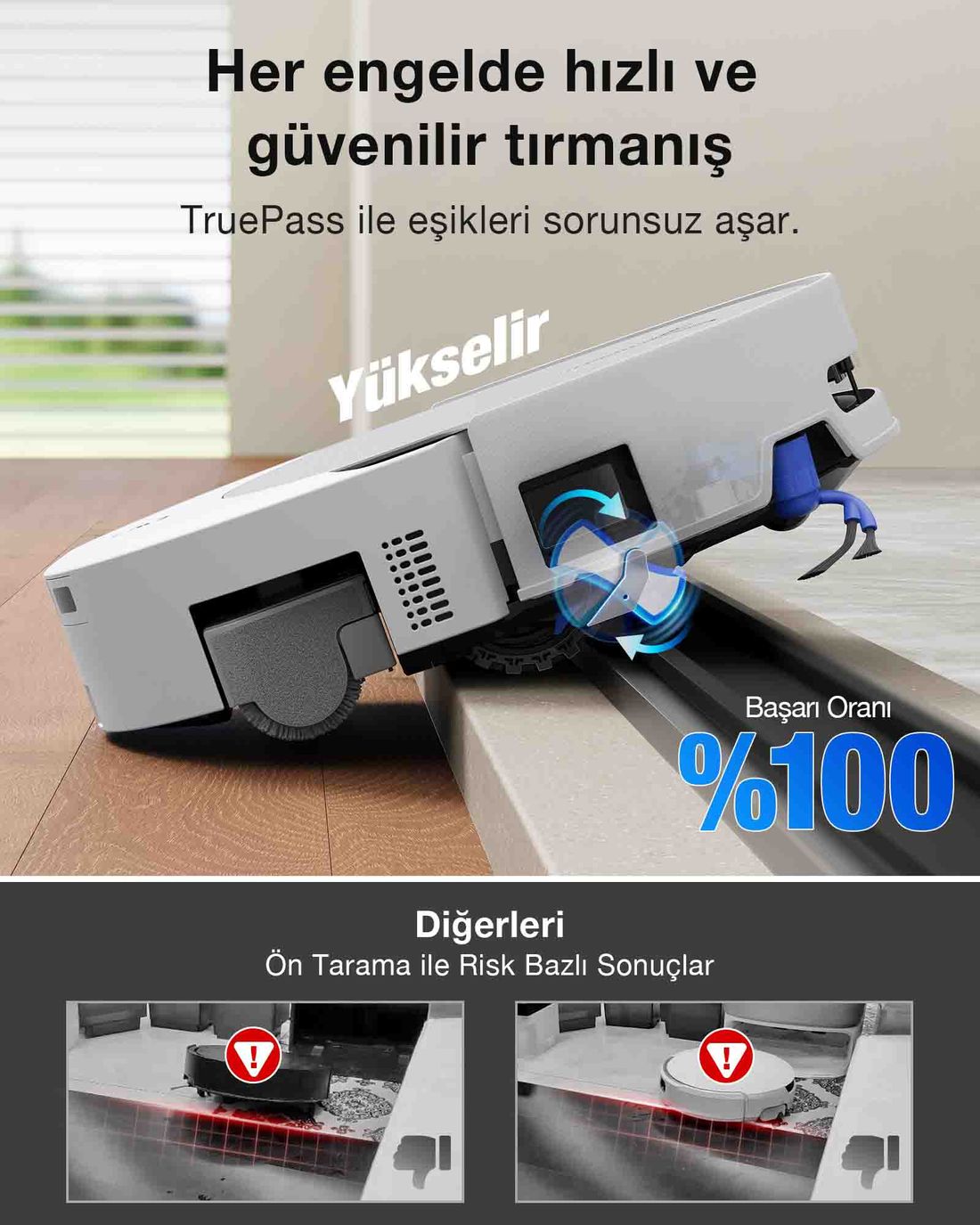 ECOVACS DEEBOT Robot Süpürge ve Paspas, 30.000 Pa Emiş Gücü, OZMO Roller 3.0, Triple Lift Teknolojisi, TruePass 4WD Engelleri Aşma, Akıllı Navigasyon, Temiz Su ile Basınçlı Yıkama
