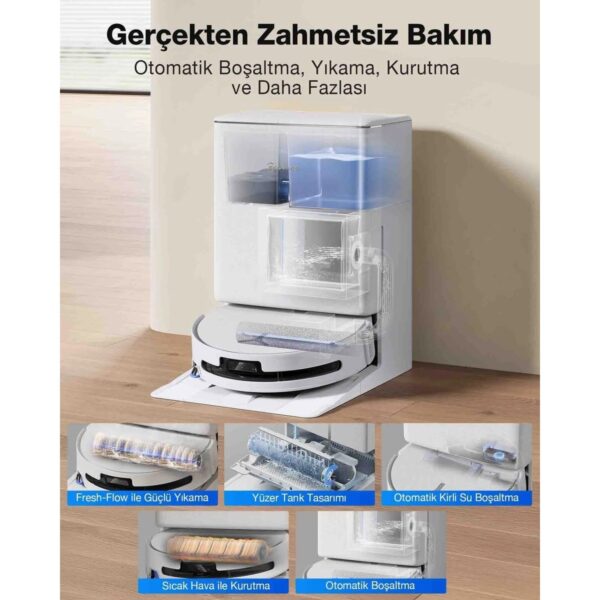 ECOVACS DEEBOT Robot Süpürge ve Paspas, 30.000 Pa Emiş Gücü, OZMO Roller 3.0, Triple Lift Teknolojisi, TruePass 4WD Engelleri Aşma, Akıllı Navigasyon, Temiz Su ile Basınçlı Yıkama