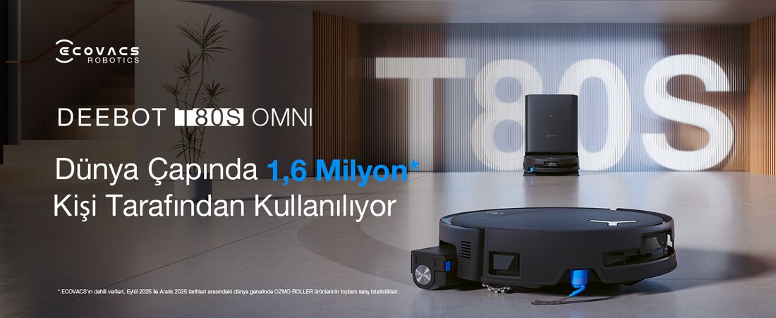 Ecovacs DEEBOT T80S Omni Robot Süpürge ve Paspas, 24.800 Pa Emiş Gücü, OZMO Roller 2.0 Paspas, ZeroTangle 3.0 Dolaşma Önleme, Triple Lift Özelliği, Sıcak Su ile Paspas ve Sıcak Hava ile Kurutma