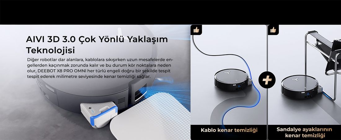 Ecovacs Deebot X8 Pro Omni Siyah Robot Süpürge ve Paspas 18000 Pa Emiş Gücü