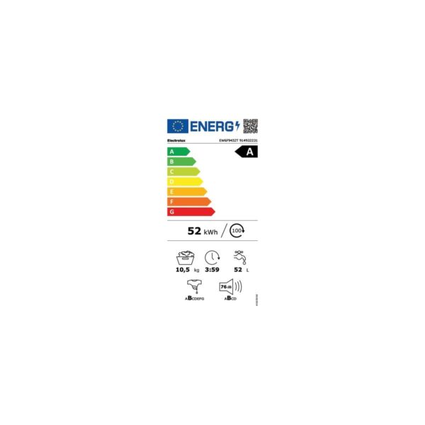 Electrolux EW6F9452T 600 Serisi Aı Washassist FULLWASH45′ 10,5 kg 1400 Devir A Enerji Sınıfı Çamaşır Makinesi