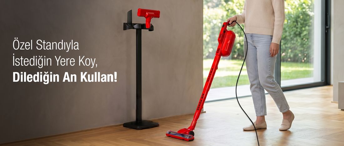 Fantom Pratic Aır Power P 1250 Kırmızı Dikey Süpürge Torbasız 1 L Toz Haznesi ile Güçlü Emiş