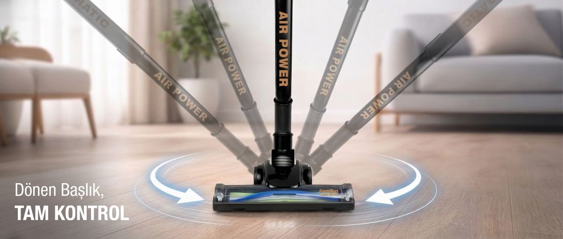 Fantom Pratic Aır Power P 1250 Siyah Torbasız Dönebilen Turbo Başlıklı Dikey Süpürge
