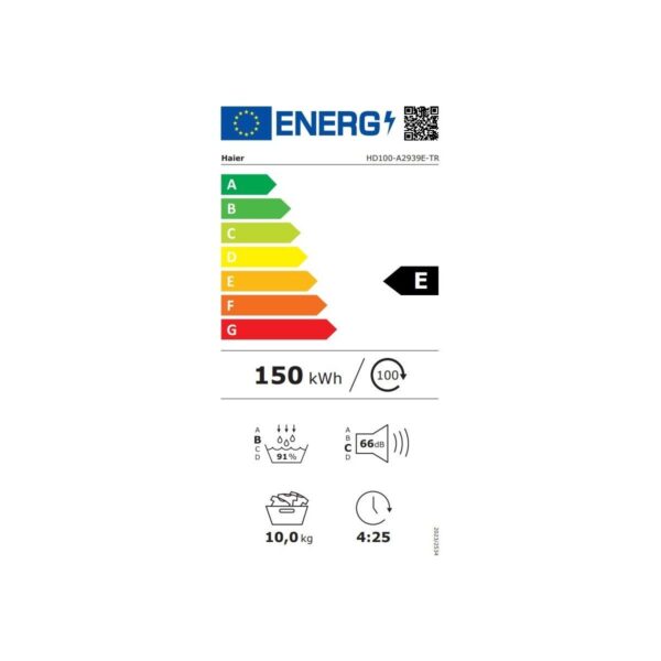 Haier HD100-A2939E-TR 10 kg Wi-Fi Bağlantılı Isı Pompalı Kurutma Makinesi
