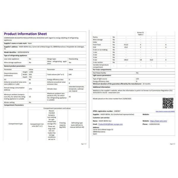 Haier HDR5818DNPW D Enerji Sınıfı 640 Lt Kombi Tipi No Frost Buzdolabı