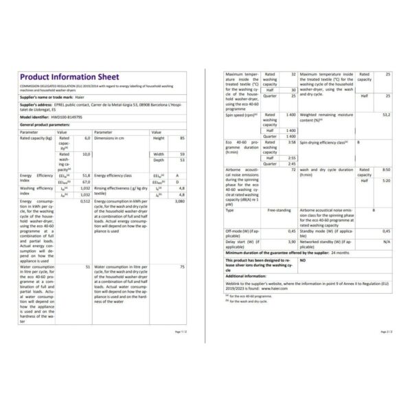 Haier HWD100-B14979-S Kurutmalı Çamaşır Makinesi 10 kg Yıkama 6 kg Kurutma 1400 Devir A Enerji Sınıfı
