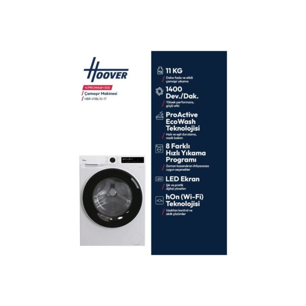 Hoover Hbr 411BL10-17 11 kg Yıkama Kapasiteli 1400 Devirli Wi-Fi Bağlantılı Çamaşır Makinesi