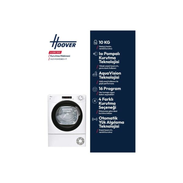 Hoover HLE H10N1DBEX-17 10 kg Çelik Kazanlı Isı Pompalı Kurutma Makinesi