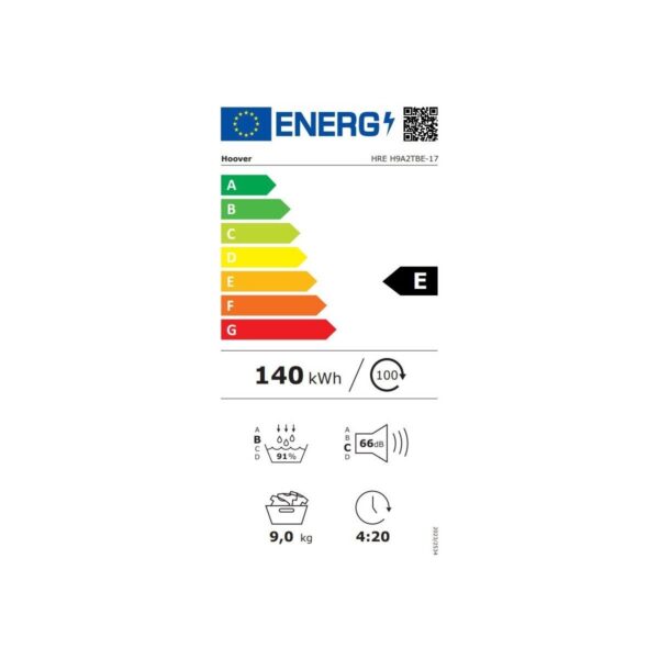 Hoover HREH 9A2TBE-17 9 kg Wi-Fi Bağlantılı Isı Pompalı Kurutma Makinesi