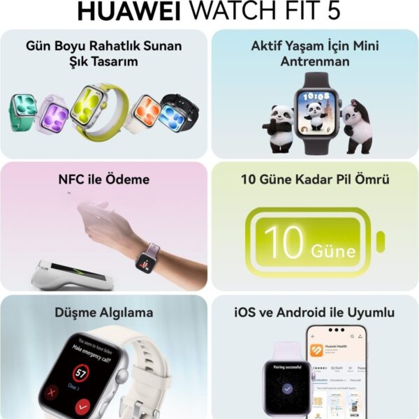 Huawei Watch Fit 5 Akıllı Saat -, Gelişmiş Uyku Takibi, Uzun Pil Ömrü, Ios Android Uyumlu