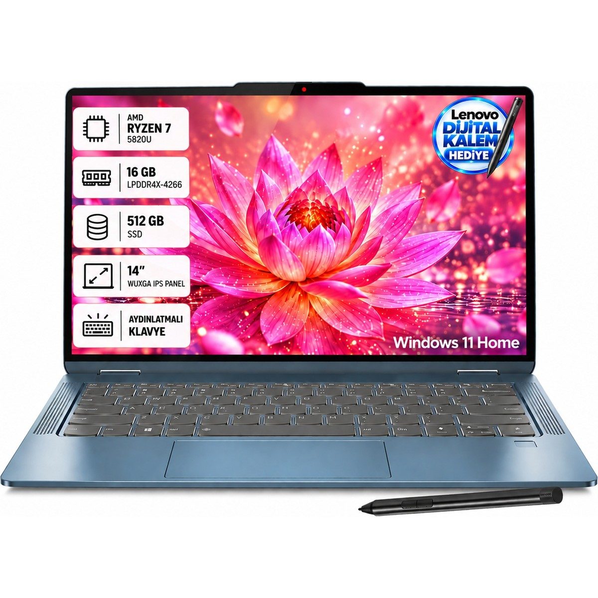 Lenovo IdeaPad Flex 5 14ABR8 AMD Ryzen 7 5825U 16GB 512GB SSD Windows 11 Home 14" Taşınabilir Bilgisayar 82XX00FKTX HBCV00008O17ZB