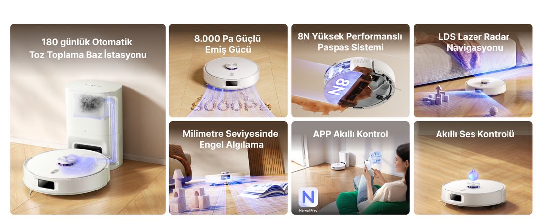 Narwal Freo S Akıllı Robot Süpürge Beyaz,8000PA Emiş Gücü