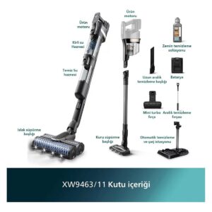 Philips 9000 Serisi AquaTrio Kablosuz Dikey Süpürge, Otomatik Temizleme ve Şarj İstasyonu, AquaSpin Başlık, PowerCyclone Aqua, XW9463/11 HBCV000075C17D