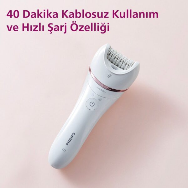 Philips BRE710/05 Epilatör (Yüz+Koltuk alti+Bikini Bölgesi+Bacak)Islak-Kuru,Işıklı,Kablosuz