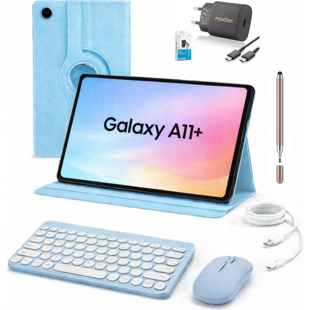 Samsung Galaxy Tab A11+ 6 GB 128 Tablet+Kılıf+Klavye+Mouse+Şarj Başlık+(Kalem Hediye) Mavi