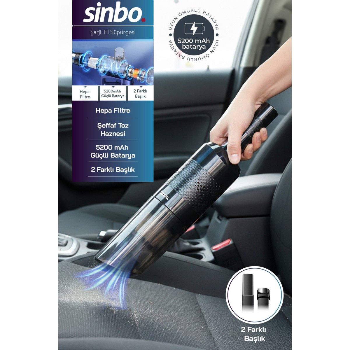 Sinbo SVC-8631 Şarjlı El Süpürgesi - 220 W Güç Değeri ile Siyah Kompakt Tasarım HBCV0000ACEQXA
