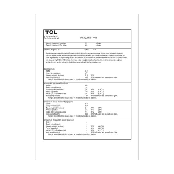 Tcl Breezeın 1.0 A++ TAC-12CHSD/TPH11I Inverter 12000 Btu Rüzgarsız Soğutma Özellikli Duvar Tipi Klima