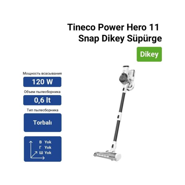 Tineco Power Hero 11 Snap Dikey Süpürge 450 W Güç Değeri ile Kablosuz ve Hafif Kullanım