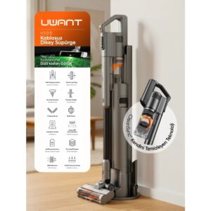 UWANT Güçlü Emiş Gücüne Sahip Kendisini Temizleyebilen Dikey Süpürge V500 2.5 L Toz Haznesi ile Şarjlı Gri