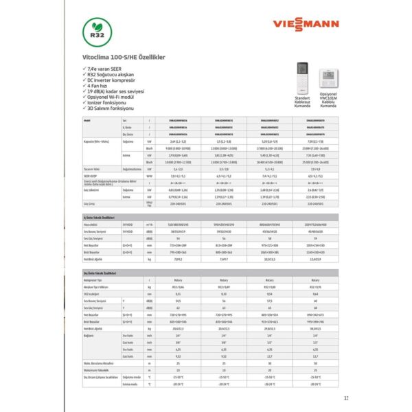 Viessmann Vitoclima 100-S/HE Pro Max 12000 Btu İnverter Duvar Tipi Klima A++ Enerji Sınıfı